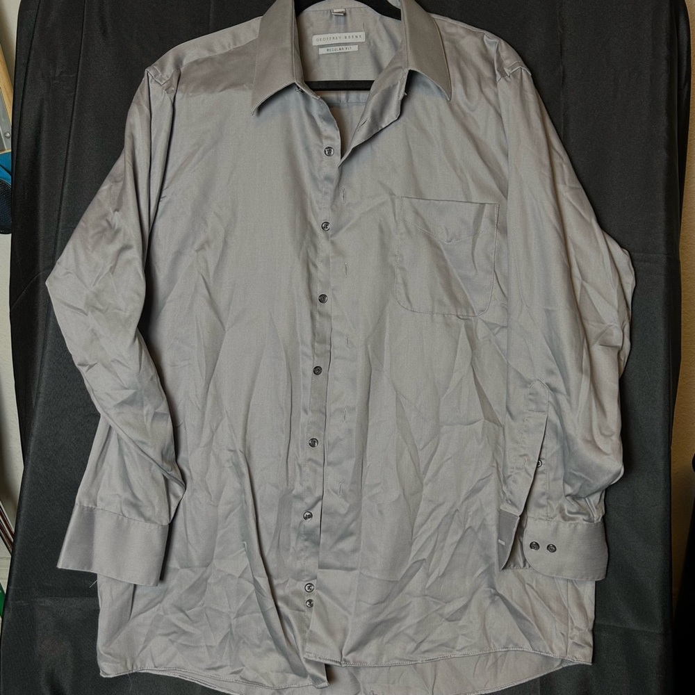 Geoffrey Beene Men's Long Sleeve Button Down Shirt Gray, Size 16.5, Regular Fit